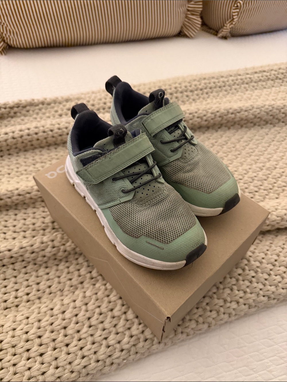 On Running Kids Sage Green Velcro Athletic Sneakers